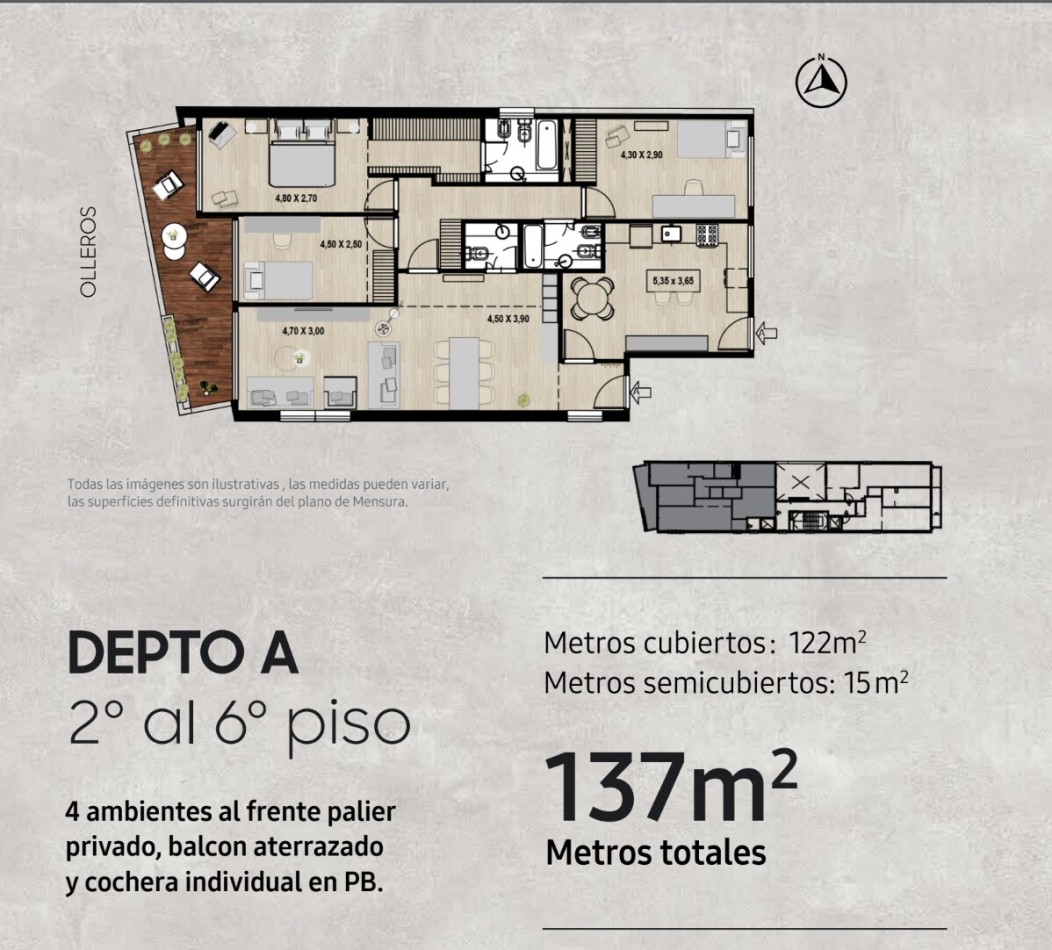 Departamento 4 ambientes en pozo con balcon en Colegiales - Olleros y Amenabar | 137 m², piso 2, 20 cuotas