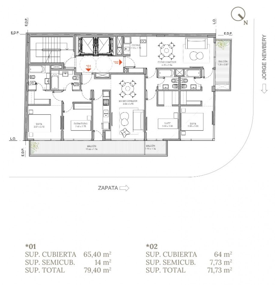 Departamento 3 ambientes en construccion con balcon en Colegiales - Jorge Newbery y Zapata | 79,4 m², piso 2, 12 cuotas