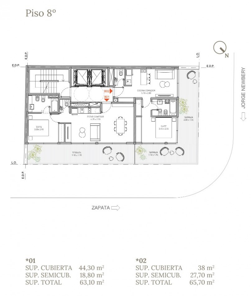 Departamento 2 ambientes en construccion con terraza en Colegiales - Jorge Newbery y Zapata | 65,7 m², piso 8, 12 cuotas