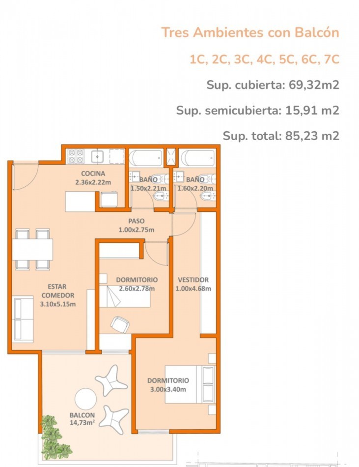 Departamento 2 ambientes en pozo con balcon en Villa Urquiza - Blanco Encalada y Ceretti | 56,61 m², piso 1, 24 cuotas