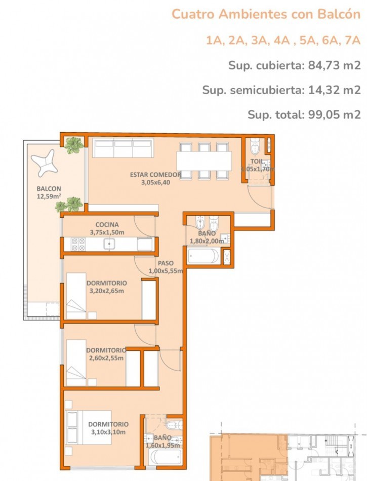 Departamento 2 ambientes en pozo con balcon en Villa Urquiza - Blanco Encalada y Ceretti | 56,61 m², piso 2, 24 cuotas